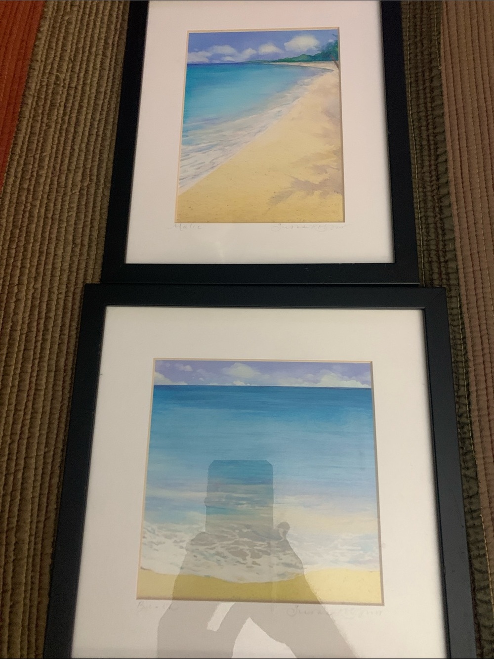 Susan Kobsev Signed Coastal Beach Framed Art Prints in Black Frame - Set of 2